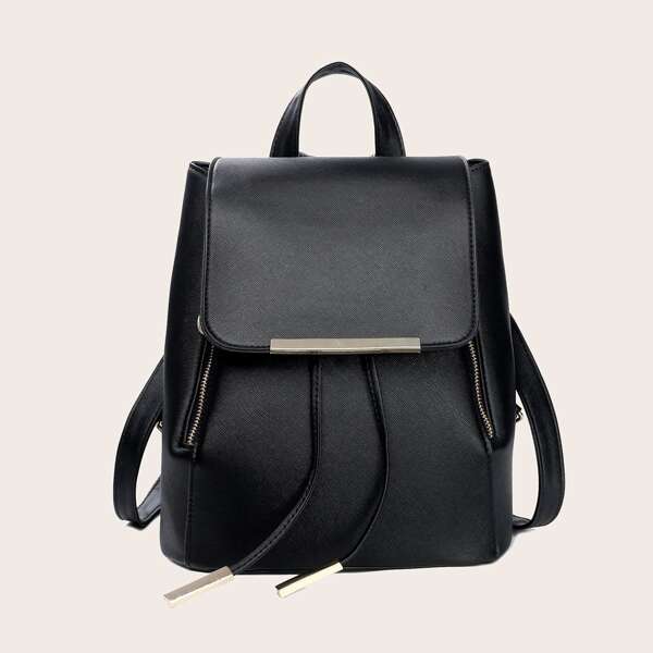 

Metal Decor Flap Backpack, Black