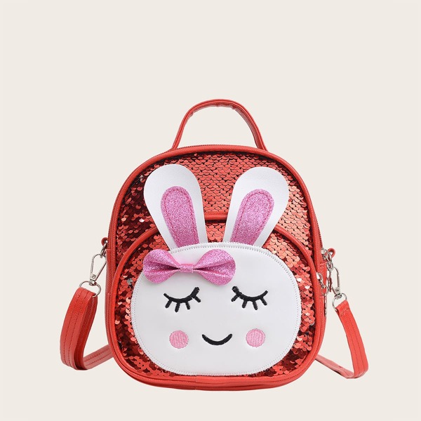 

Girls Sequins Cartoon Decor Backpack, Red
