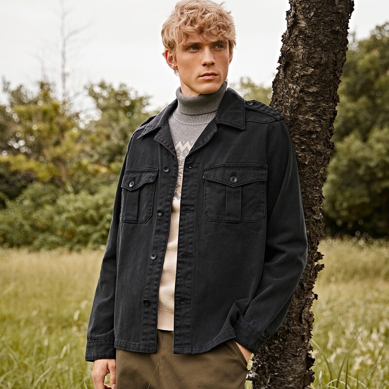 

Guys Single Breasted Flap Pocket Denim Jacket, Black