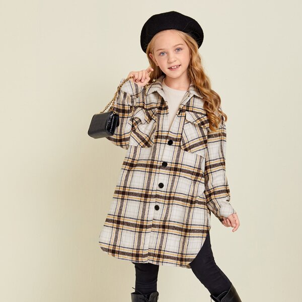 

Girls Pocket Front Self Belted Overcoat, Multicolor