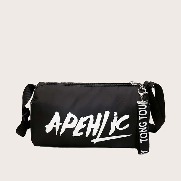 

Men Letter Graphic Crossbody Bag, Black