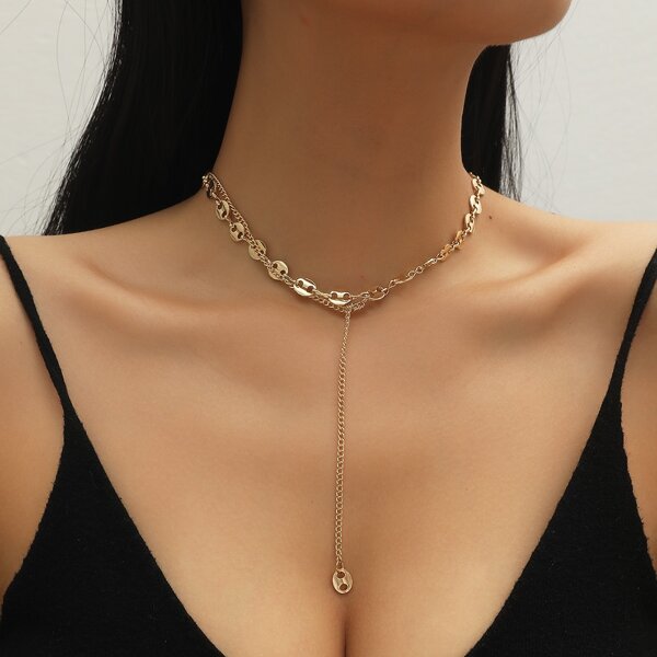 

Geometric Decor Y Lariat Necklace, Gold
