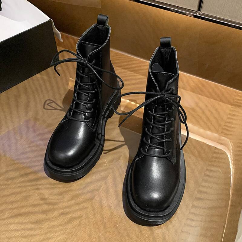 

Lace-up Lug Sole Combat Boots, Black