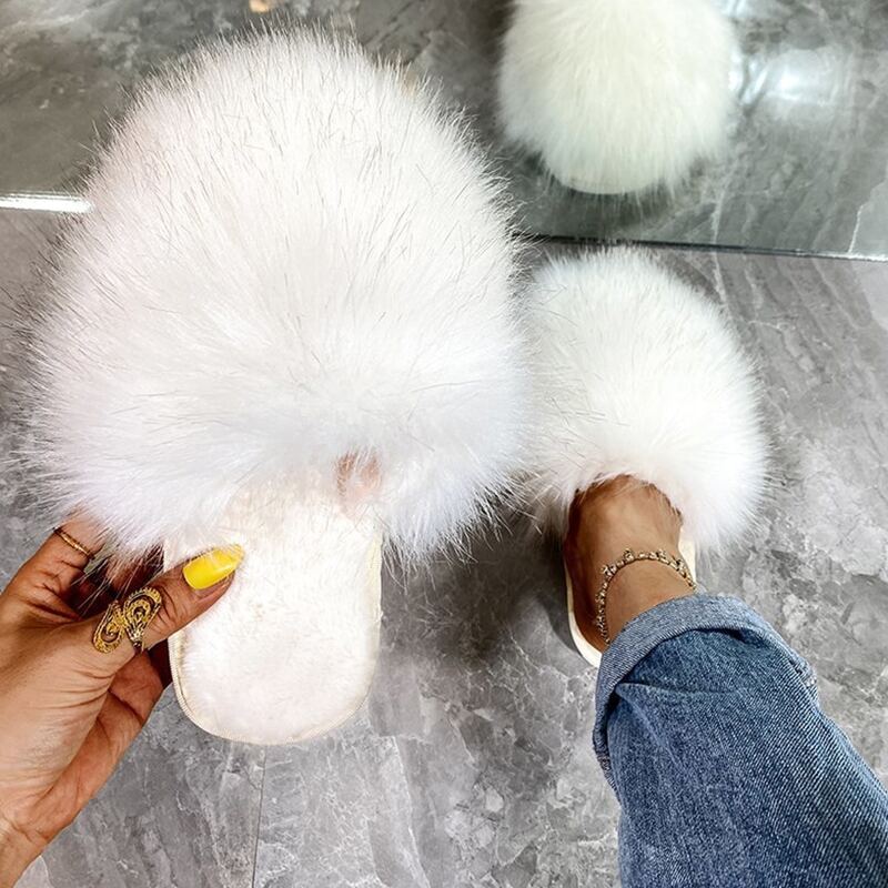 

Solid Fluffy Slippers, White