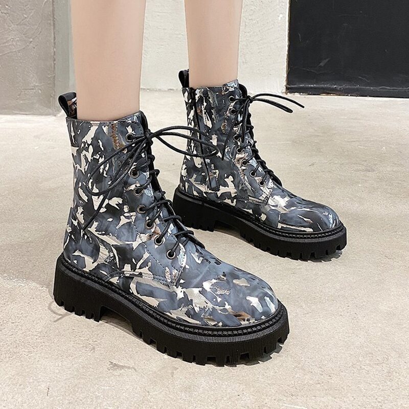 

Graphic Lace-up Combat Boots, Multicolor