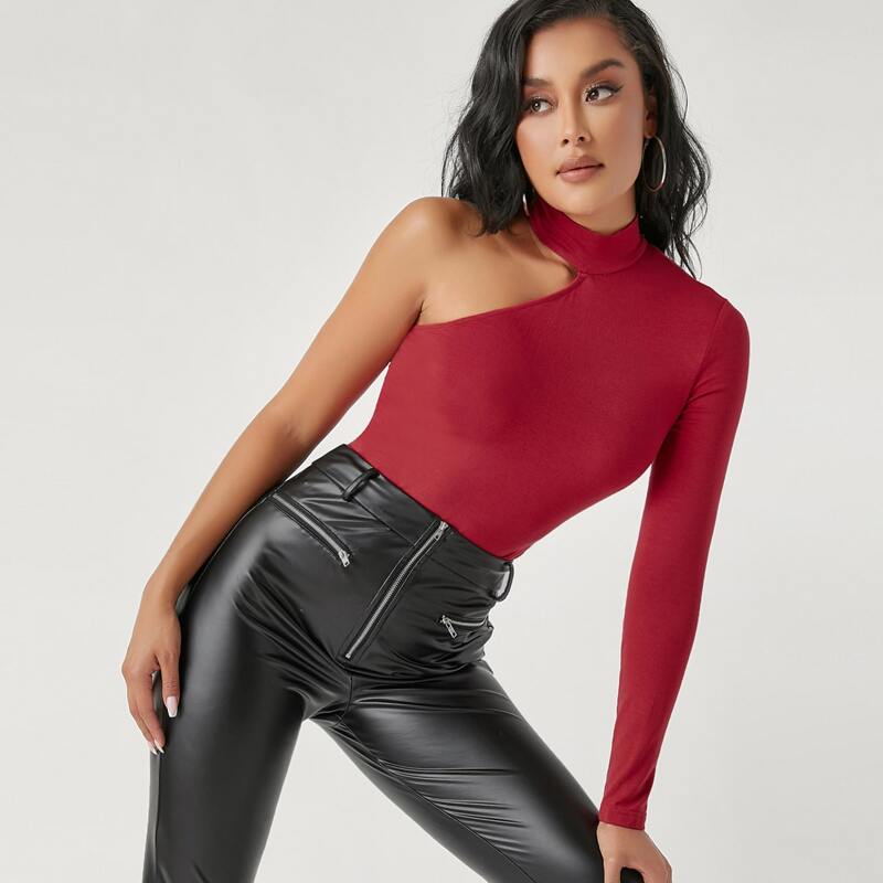 

Choker One Shoulder Solid Bodysuit, Burgundy