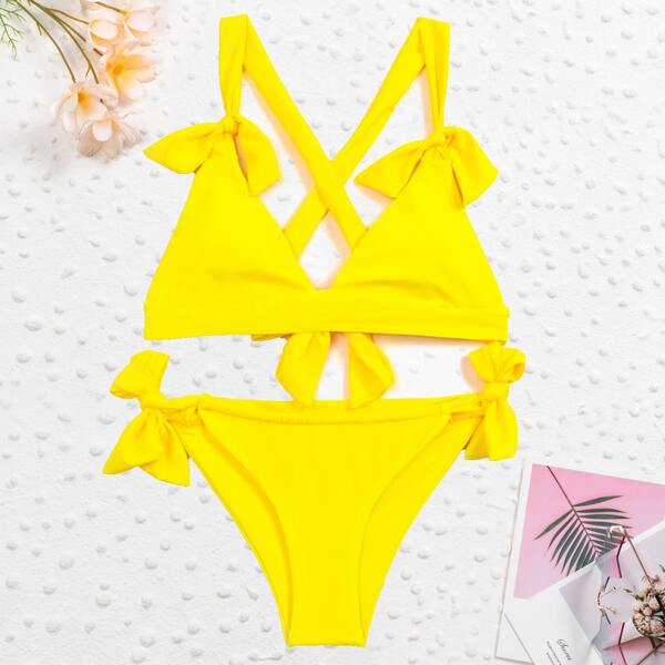 

Knot Tie Side Bikini Swimsuit, Yellow