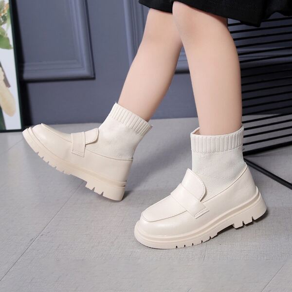 

Girls Round Toe Ankle Boots, Beige