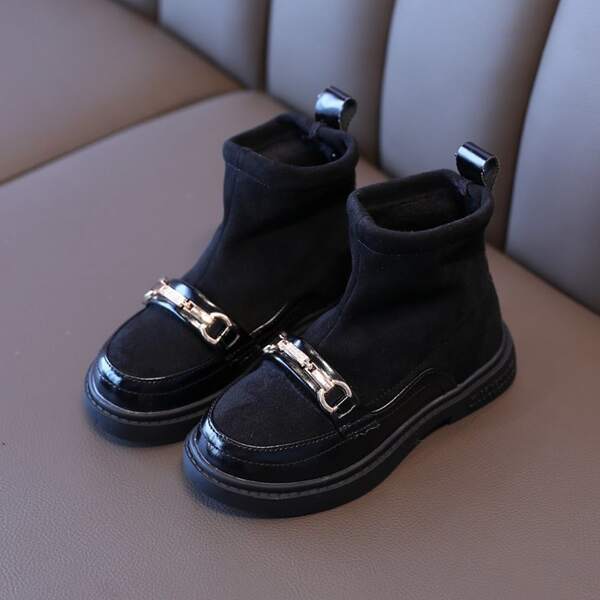 

Girls Metal Decor Ankle Boots, Black