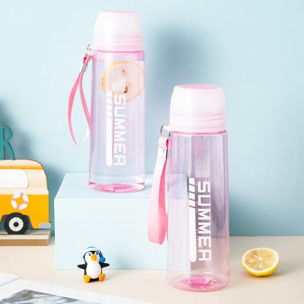 

1pc Letter Graphic Water Bottle, Pink