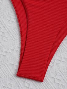 Conjunto De Bikini De Corte Alto Con Triángulo Acanalado Summer Beach - Rojo - Ver 3