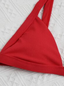 Conjunto De Bikini De Corte Alto Con Triángulo Acanalado Summer Beach - Rojo - Ver 4
