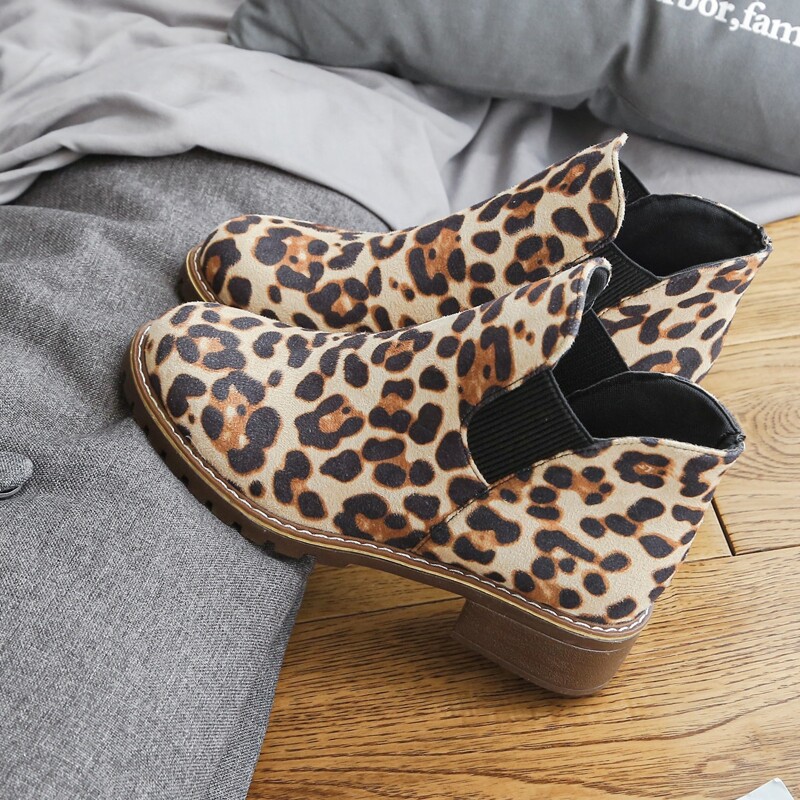 

Leopard Block Heeled Ankle Boots, Multicolor