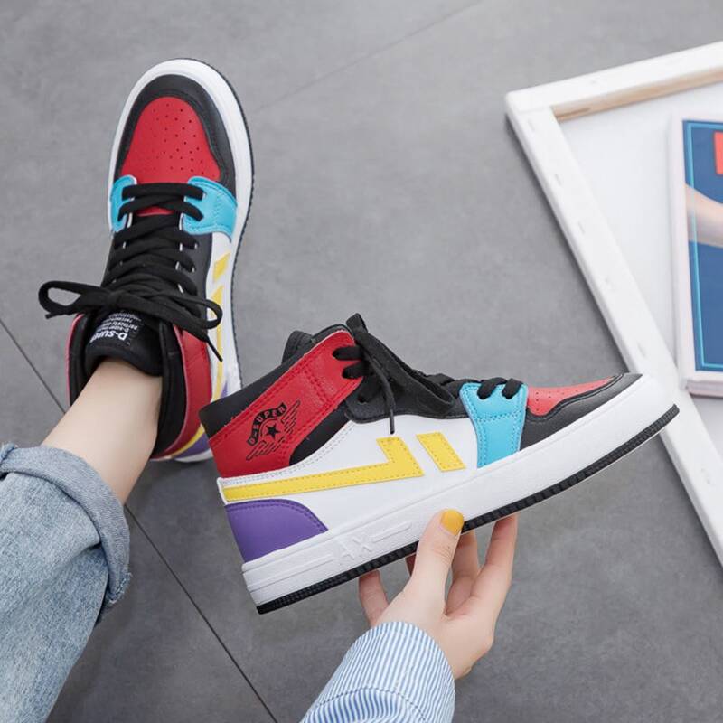 

Colorblock Lace-up High Top Skate Shoes, Multicolor