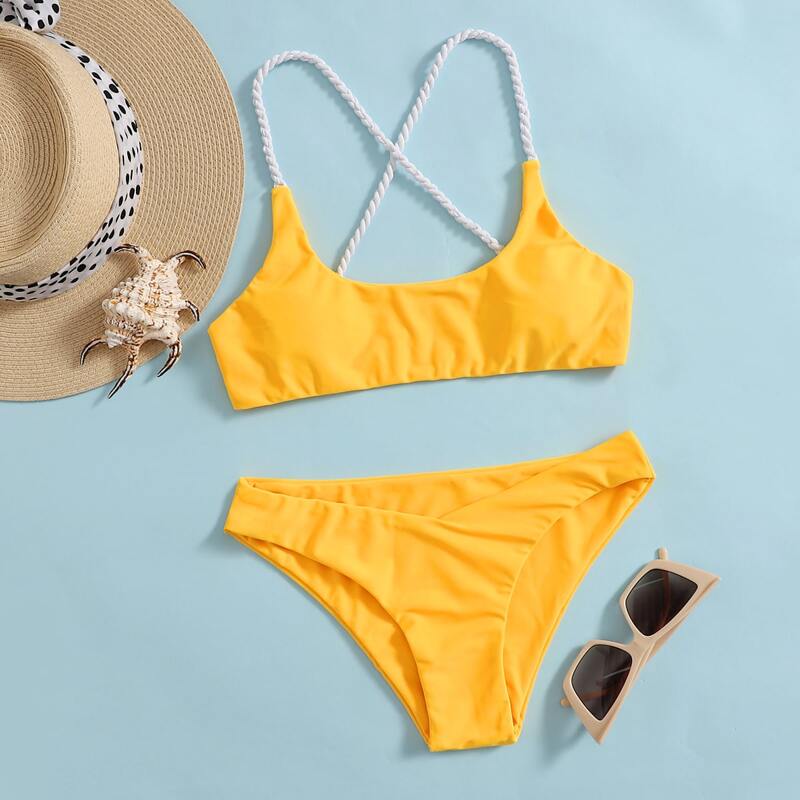 

Criss Cross Back Bikini Swimsuit, Mustard yellow