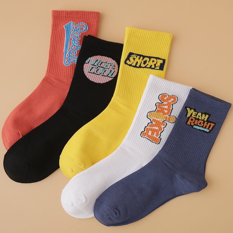 

5pairs Guys Letter Graphic Socks, Multicolor