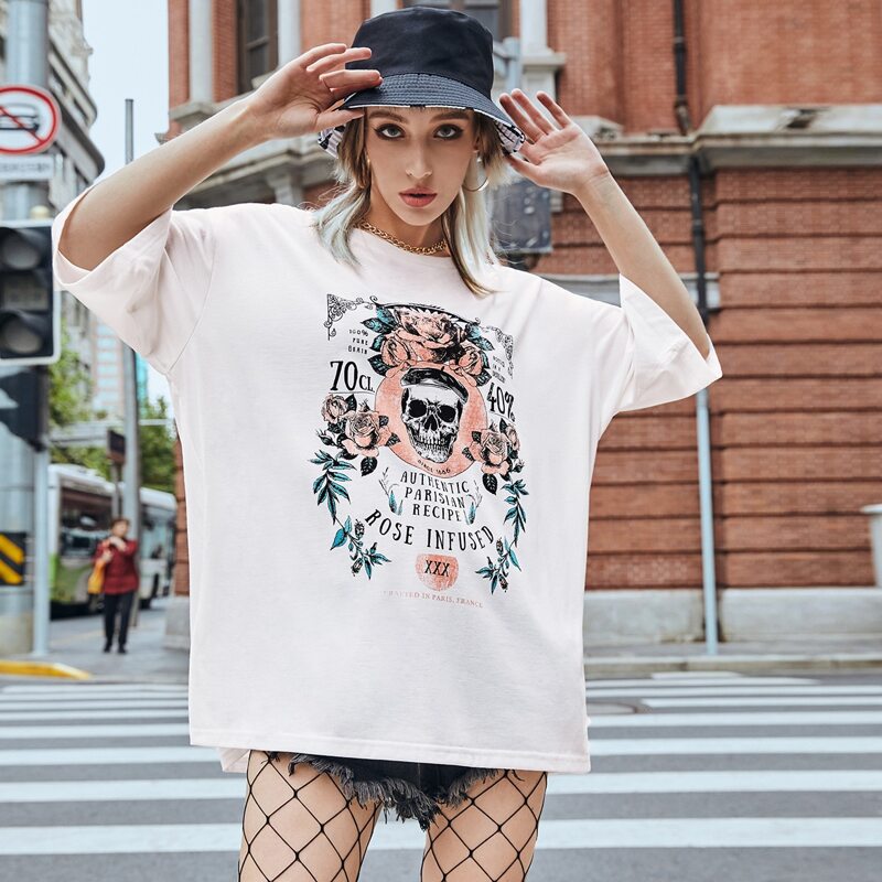 

Letter Skull Graphic Oversized Tee, White