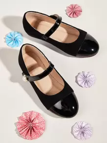 小女童人造珍珠裝飾平底鞋