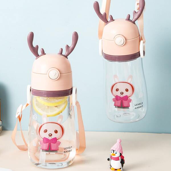

1pc Cartoon Graphic Straw Cup, Pink