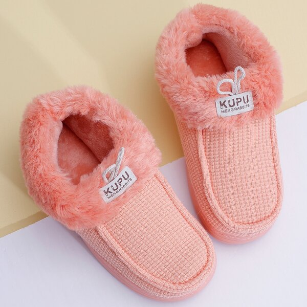 

Slip On Fur Lined Warm Slippers, Baby pink