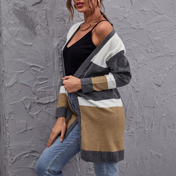 

Drop Shoulder Colorblock Cardigan, Multicolor