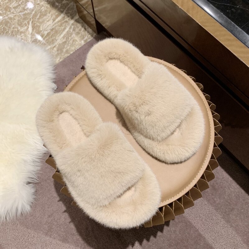 

Solid Open Toe Fluffy Slippers, Khaki