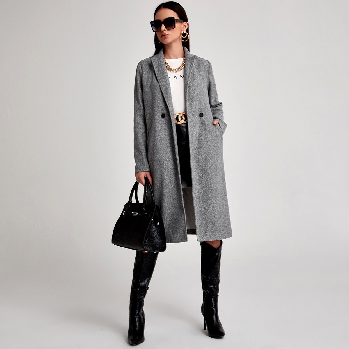 Image of Double Button Long Overcoat
