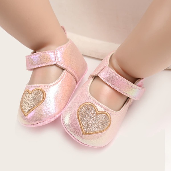 

Baby Girls Heart Glitter Decor Flats, Pink