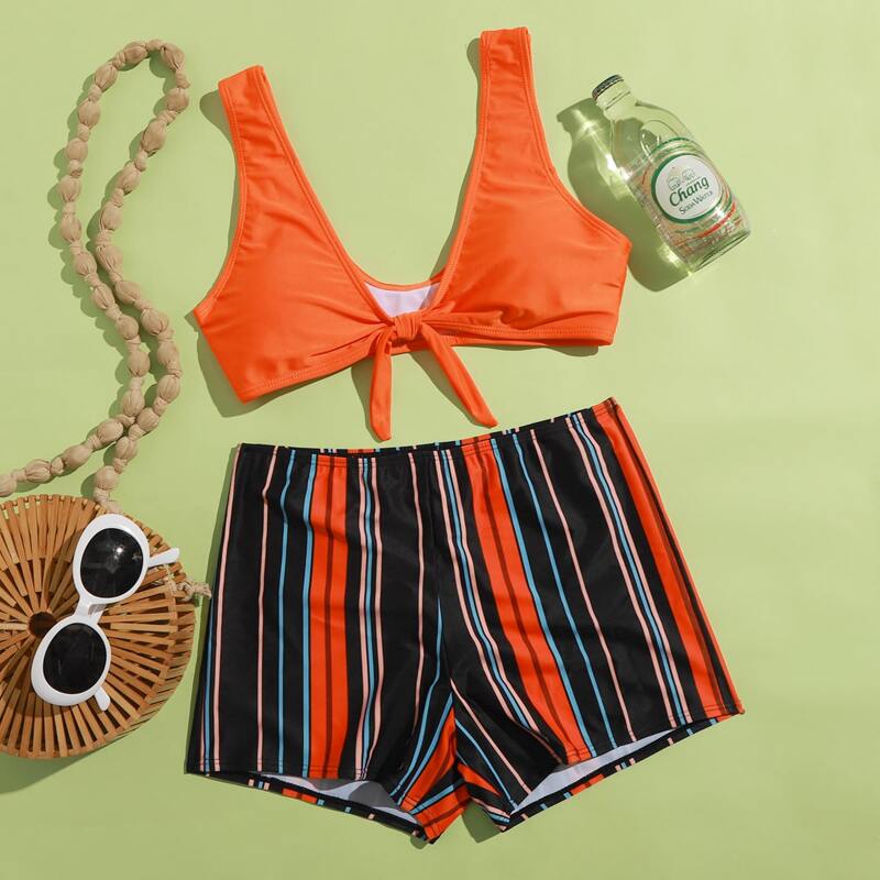

Striped Shorts Bikini Swimsuit, Multicolor