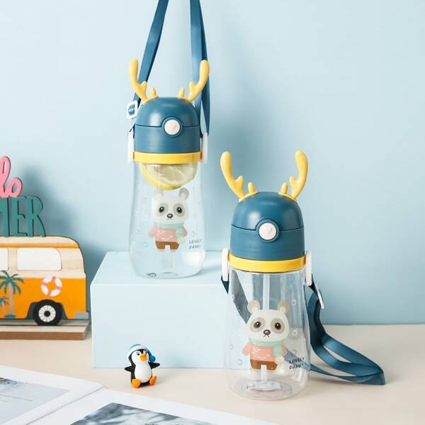 

1pc Cartoon Graphic Straw Cup, Dusty blue