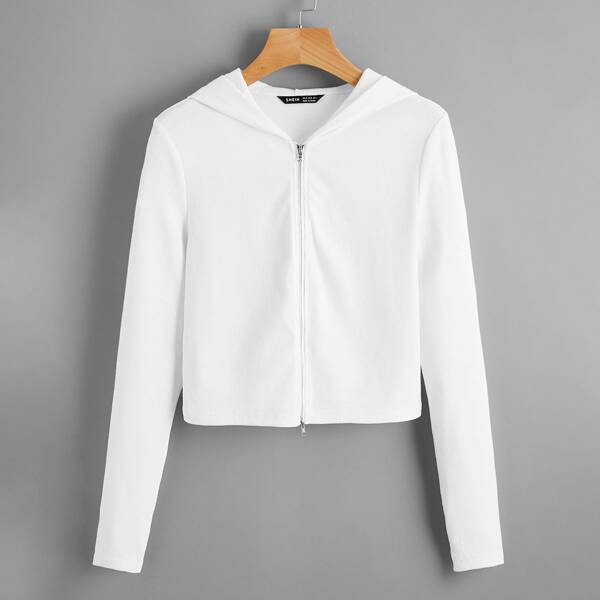 

Plus Zipper Placket Solid Jacket, White