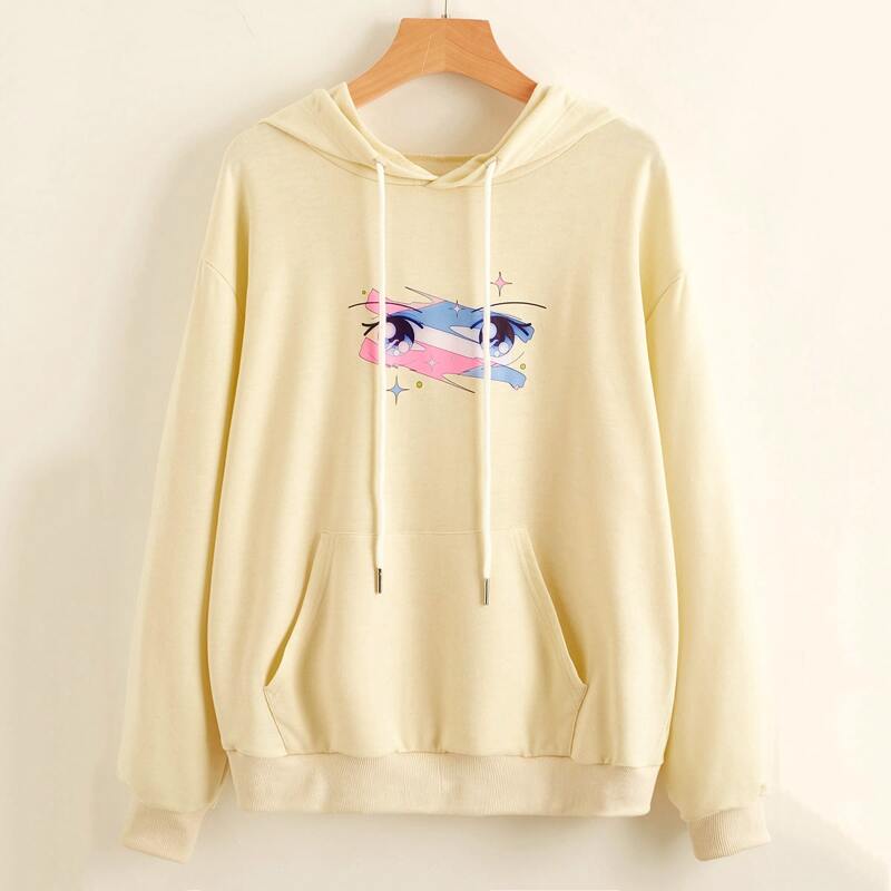 

Graphic Drawstring Hoodie, Beige