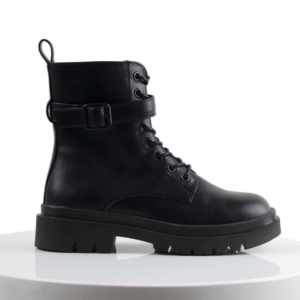 

Buckle Decor Combat Boots, Black