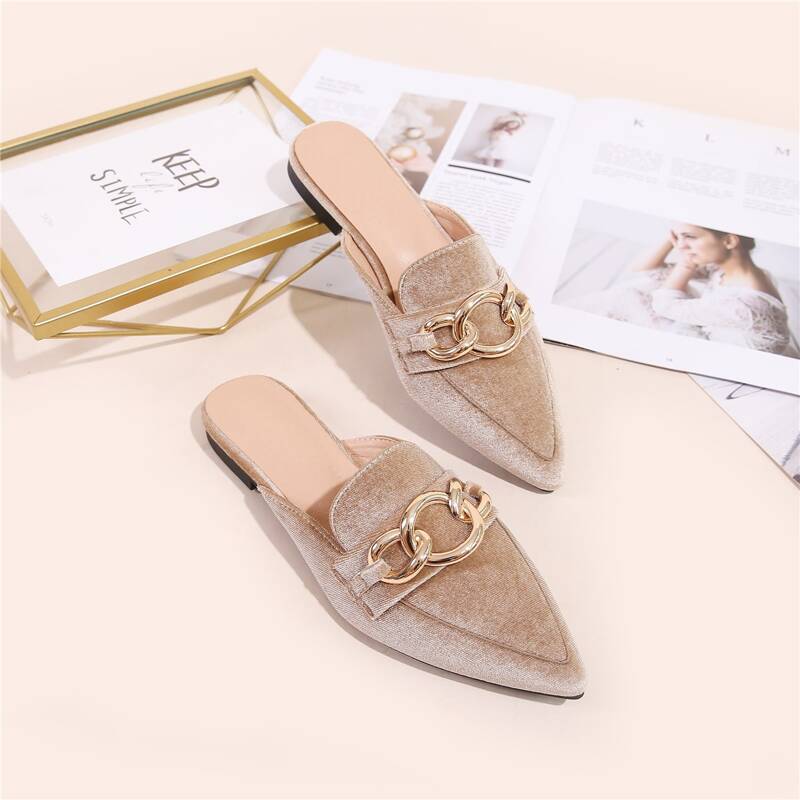 

Point Toe Chain Decor Mules, Apricot
