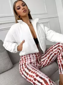 SHEIN Unity Corduroy Drop Shoulder Puffer Jacket - White - View 1