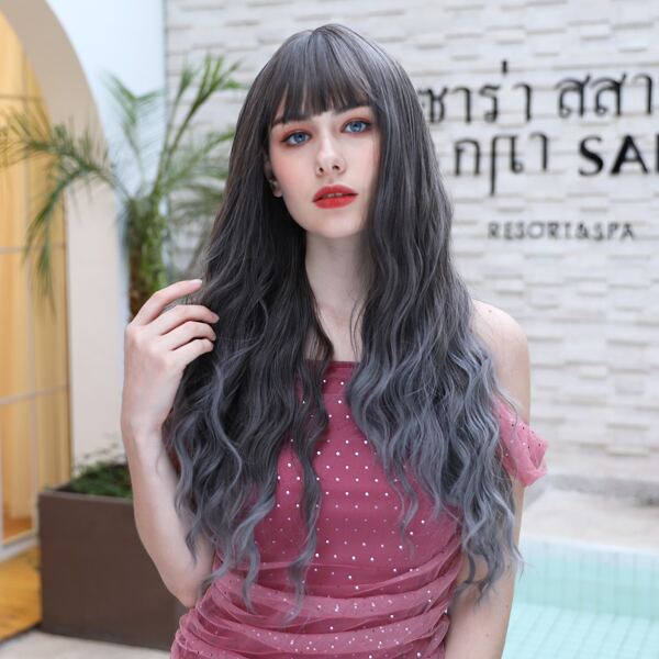 

Natural Ombre Long Curly Wig With Bangs
