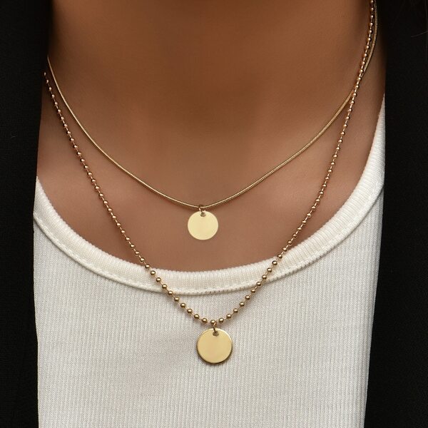 

2pcs Disc Charm Necklace, Gold