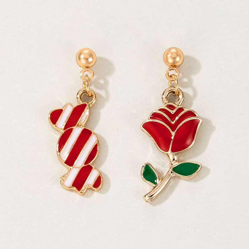 

Christmas Candy & Rose Drop Earrings, Red