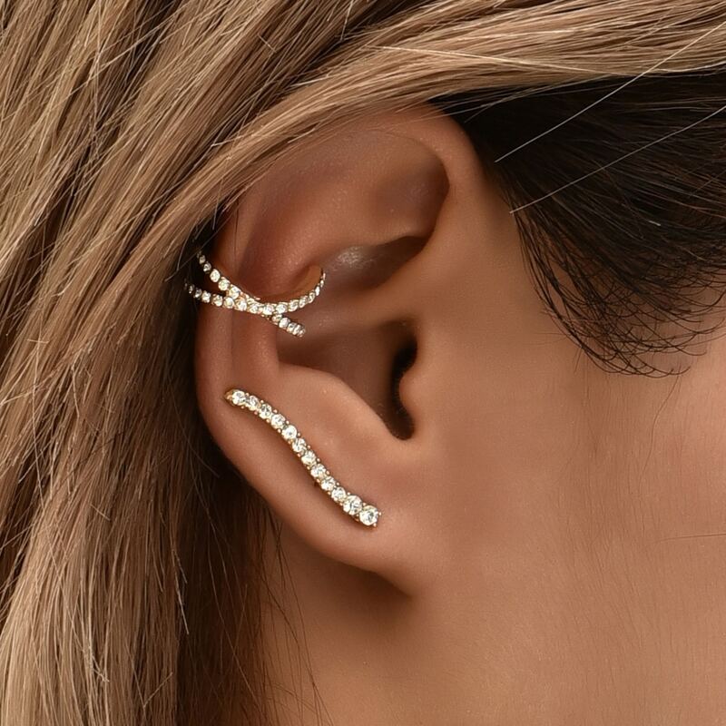 

3pcs Rhinestone Decor Ear Cuff, Gold