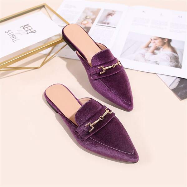 

Point Toe Metal Decor Mules, Purple