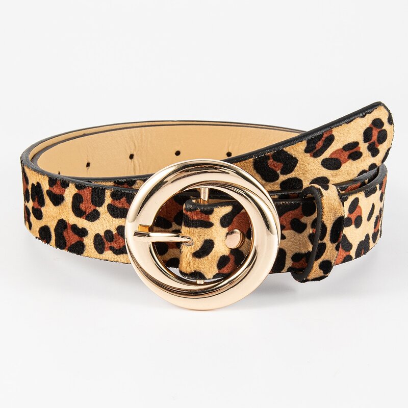 

Leopard Pattern Belt, Brown