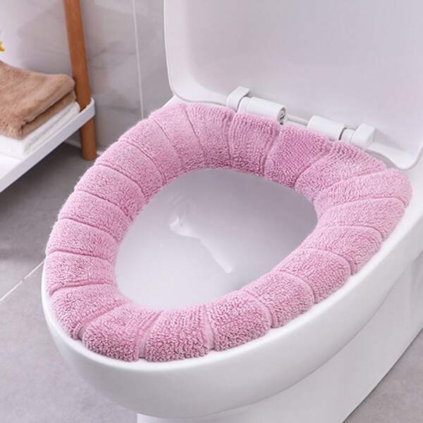 

1pc Plush Toilet Seat Cover, Pink