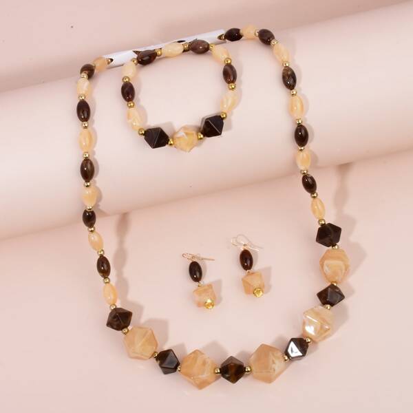 

4pcs Geometric Beaded Jewelry Set, Champagne