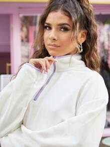 SHEIN X Kimberly Loaiza Pullover teddy con cremallera - Blanco - Ver 5