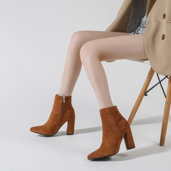 

Minimalist Side Zipper Chunky Heeled Boots, Brown