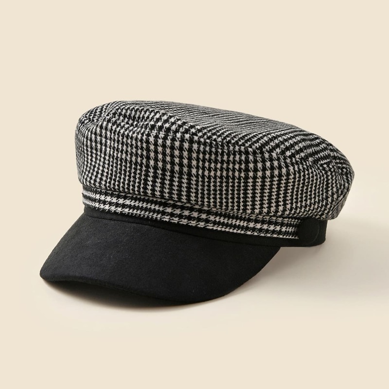 

Houndstooth Pattern Baker Boy Cap, Black