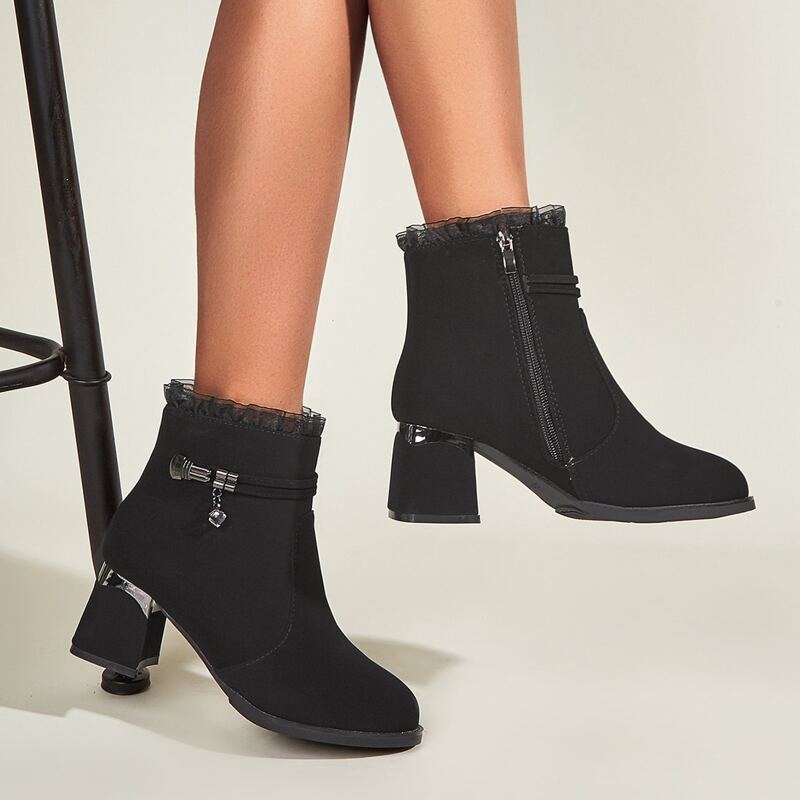 

Metal Decor Chunky Heeled Boots, Black