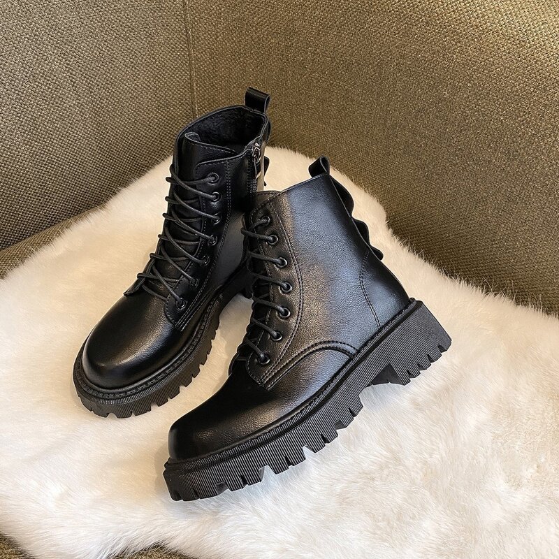 

Lace-up Lug Sole Combat Boots, Black