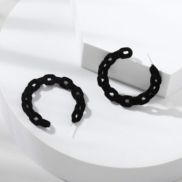 

Chain Design Cuff Hoop Earrings, Black