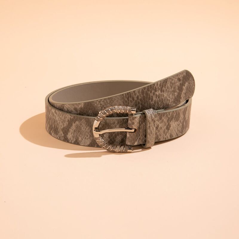 

Metal Buckle Snakeskin Belt, Grey